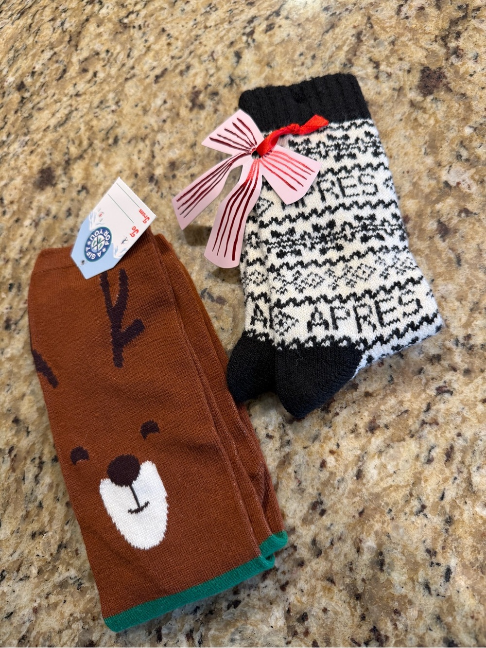 Holiday Socks and Reindeer Knee-High Set - Black/White & Brown